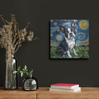  'Boston Terrier Starry Night' by Rich Monet Metal Wall Art, 12" x 12"