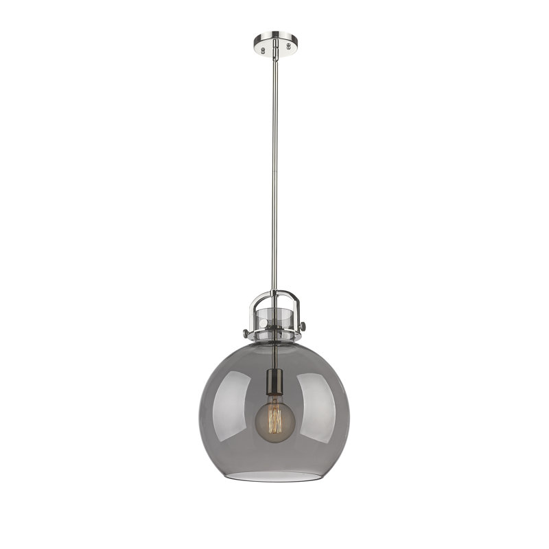 Luminaire suspendu à 1 tige Sligo, H 17,63 po x l 14 po x P 14 po, Plaqué couleur fumée, Nickel poli