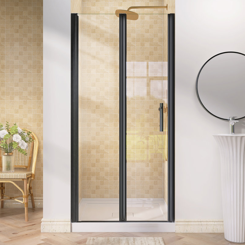 34" W X 72" H Frameless  Bifold Pivot Swing Glass Shower Door With Tempered Glass Panel, Matte Black