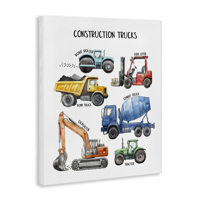 Construction Construction Engins Canvas, conception par Christine Simpson Art, H 20 po x l 16 po
