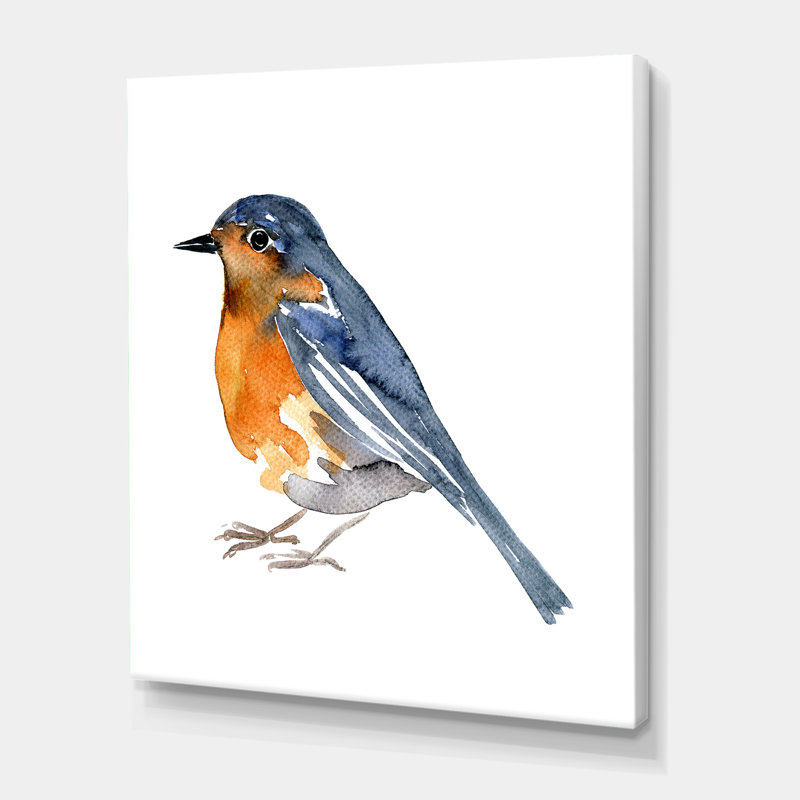 Oiseau orange rétro - peinture sur toile, H 32 po x l 16 po x P 1 po, Toile tendue