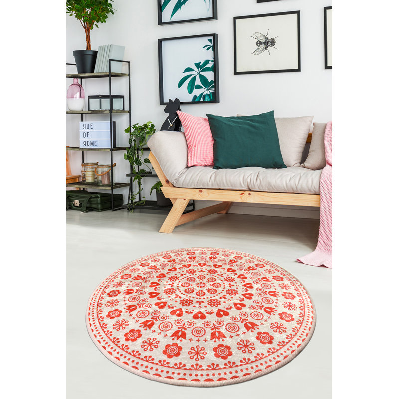 Stylish Round Carpet, 55.1 in Diameter, Soft 100% Polyester, 0.4 in Pile Height | Antibacterial, Non-Slip Underside, Machine Washable at 86°F | Ideal for Living Room, Bedroom, & Play Areas, Durable & Easy to Maintain