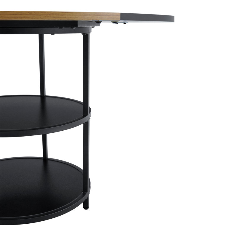 Table de salle à manger circulaire de 47,3 pouces de diamètre avec épissure moderne - rangement double couche, couleur diagonale en bois et noire en forme d'éventail