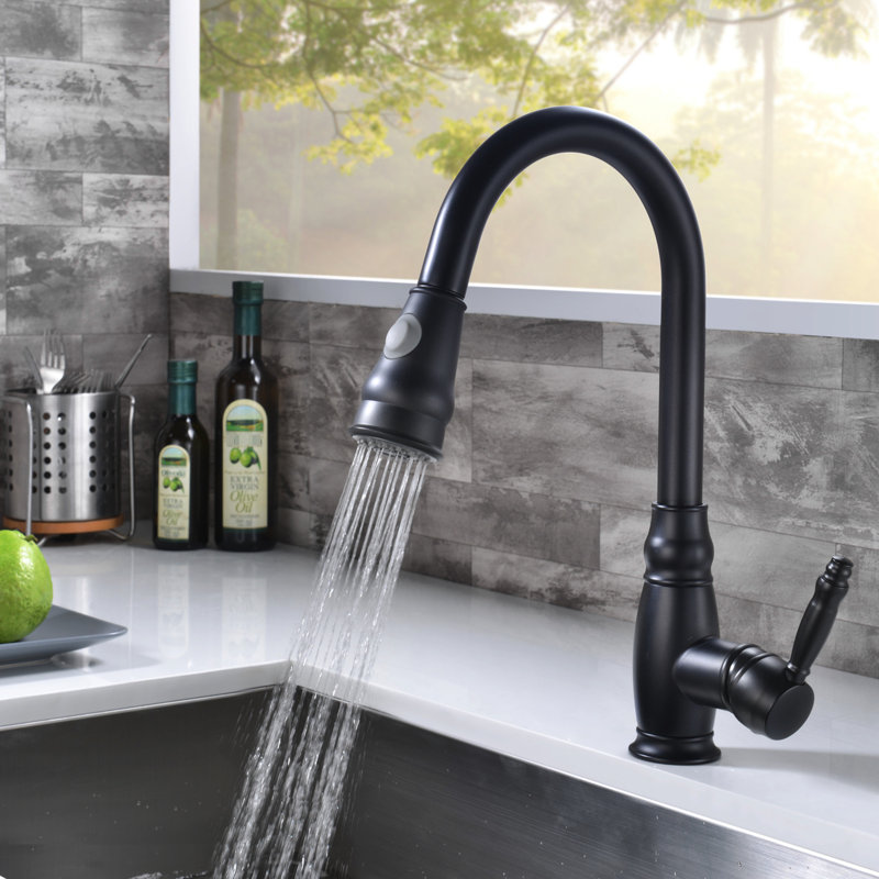 Robinet de cuisine noir avec bec rétractable - fabrication en laiton, poignée simple pour un contrôle précis de l'eau et un ajustement moderne du débit de température rétractable