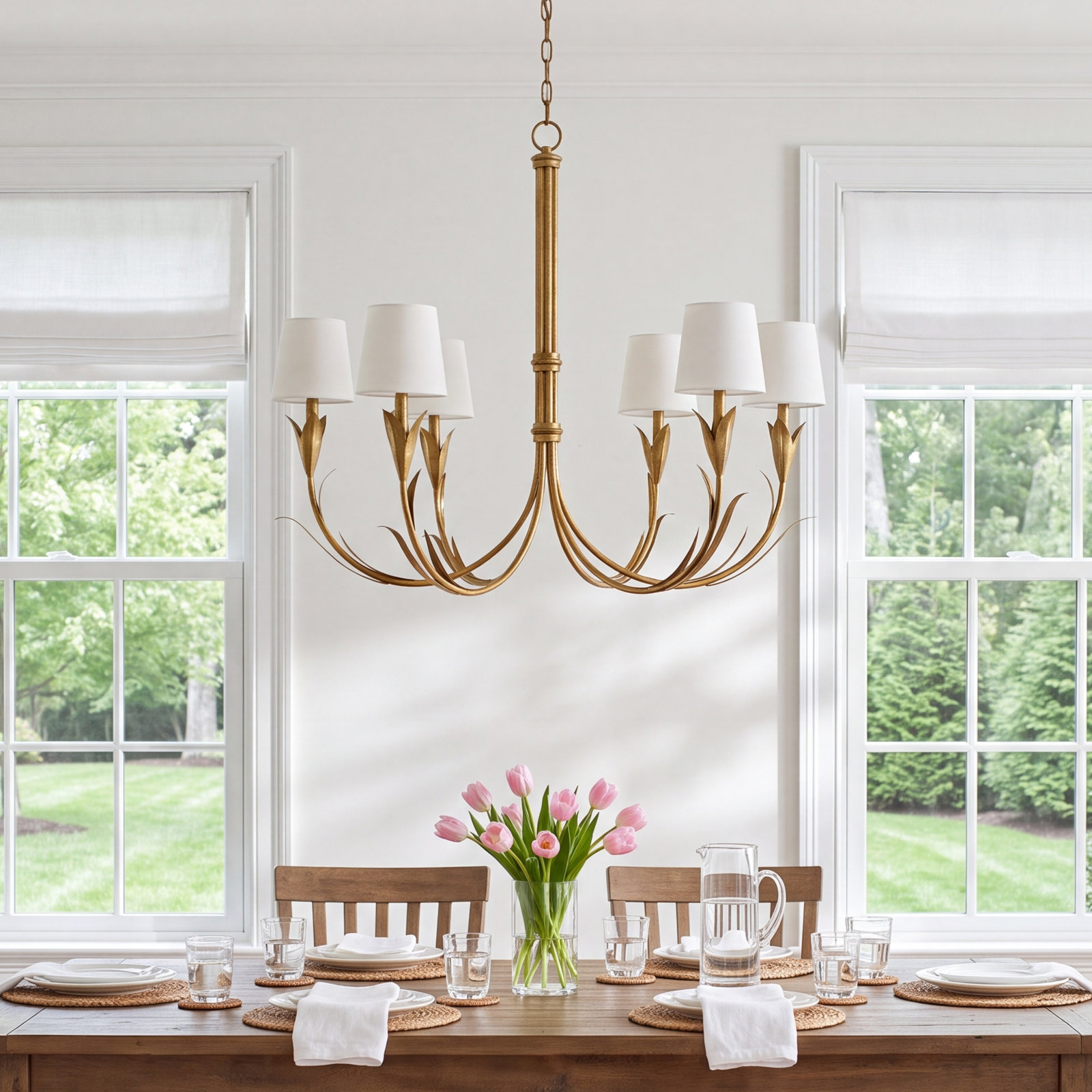 River Reed 6 - Light Dimmable Chandelier, Antique Gold Leaf