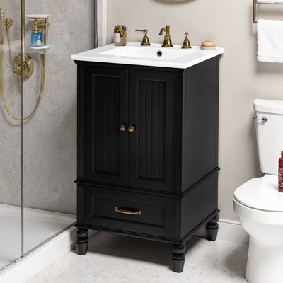 Meuble-lavabo noir 20 po avec lavabo et rangement en céramique