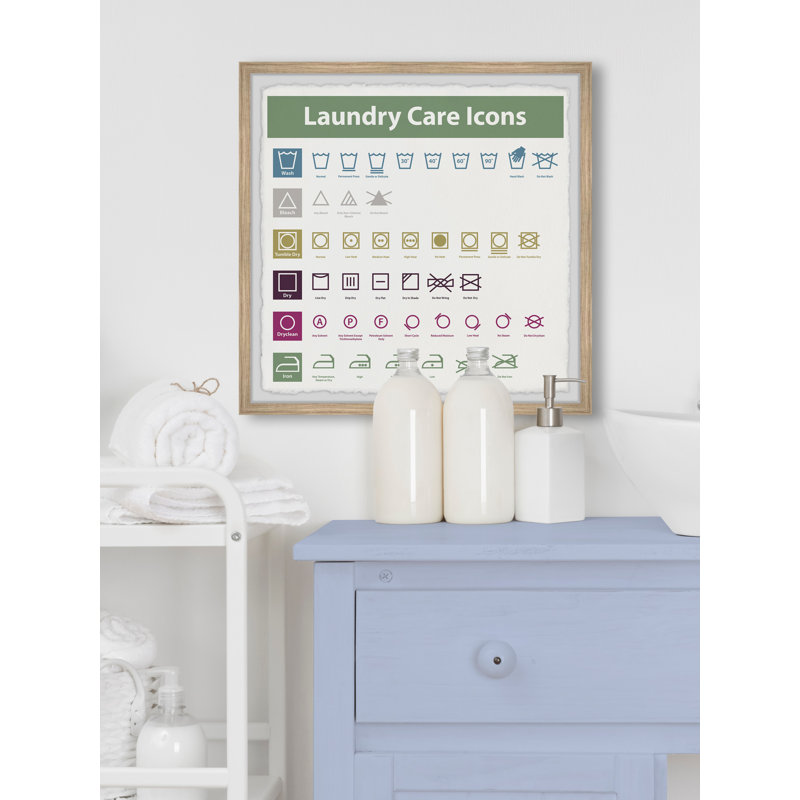 "Laundry Care Icons" 1-Piece Picture Frame Square Painting Print on Paper, 45cm H x 45cm W x 3.81cm D