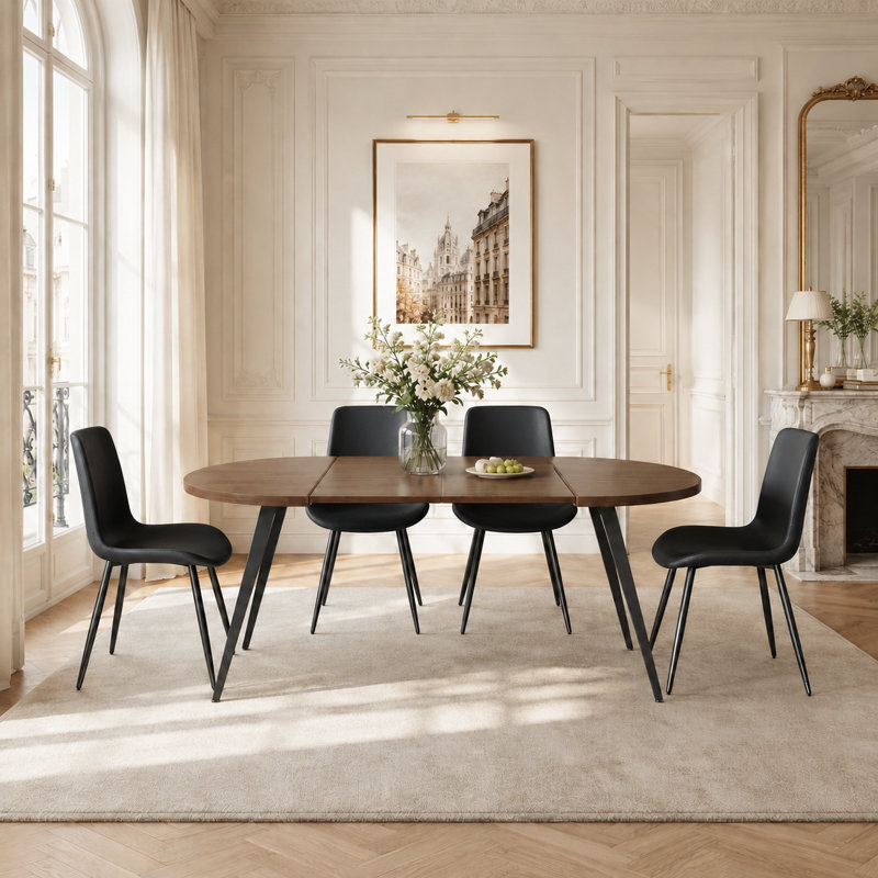  Laoise 4 - Person Extendable Dining Set with Round Table, Black, Brown, Black
