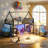 Low Loft Bed with Movable Desk and 9 Drawers & Storage Ladders Shelves LED House beds for kid-1855897079