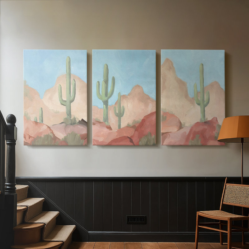 Sunny Saguaro I - Toile tendue avec châssis sur mesure - 3 pièces