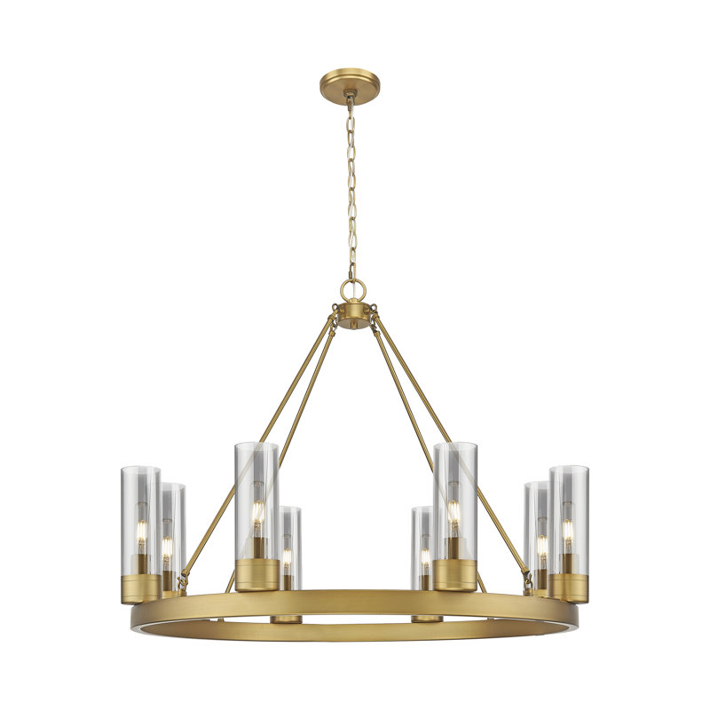 Jaiwan - Lustre 6 lumières avec abat-jour, Gris fumée clair, Laiton brossé