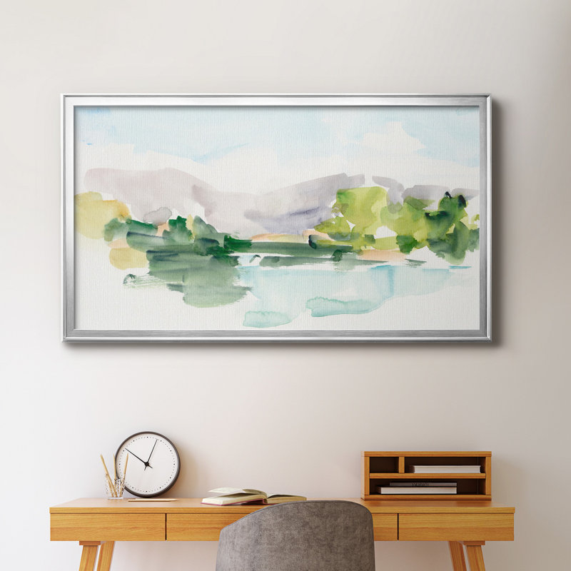 Tangerine Sunset II - peinture encadrée, H 22,5 po x l 42,5 po, Toile avec cadre, Argent argent
