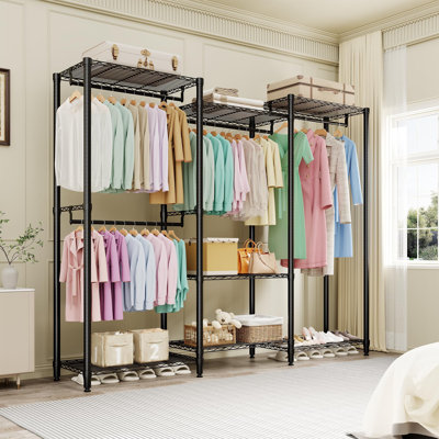 Portable Heavy Duty Clothes Rack, 1630 LBS Freestanding Garment Rack with Adjustable Shelves & 4 Hanging Rods