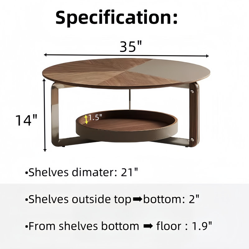 35" Frame Coffee Table With Storage Shelves
