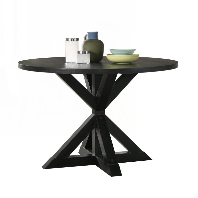 Windvale Cross-Buck Base Dining Table in Black, Black