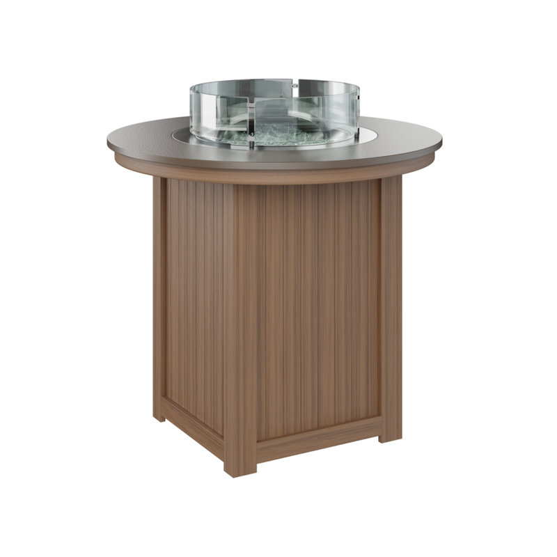 Berlin Gardens Donoma 44″ Round Bar Fire Pit Table, Hammered Top Bronze with Antique Mahogany Base, 39" H x 44" W x 44" D
