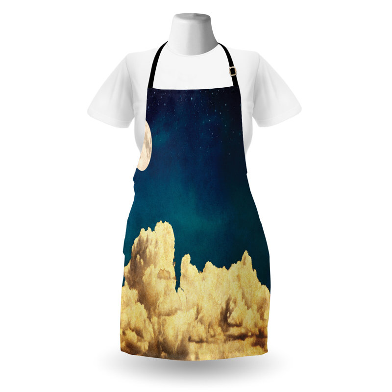 Tablier East Urban Home Night Sky unisexe, nuage pleine lune d'étoiles, taille adulte, bleu foncé blanc
