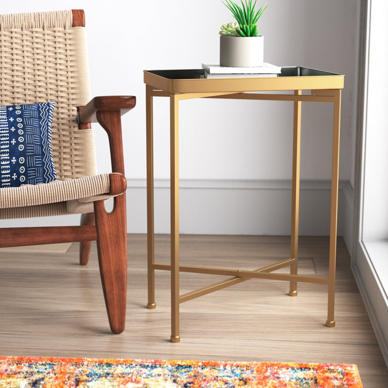 Ekta Tray Top End Table, Gray, Gold