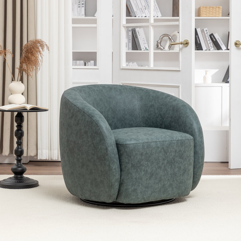 Katherline Hall Faux Leather Swivel Barrel Chair, Navy