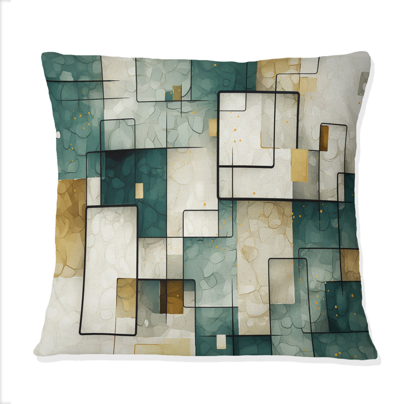 Coussin décoratif de bon augure rétro bleu sarcelle II - peinture abstraite imprimée