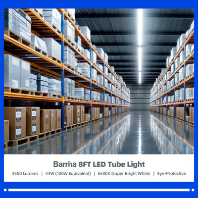 Ampoules DEL Barrina de 8 pi, lumière super boulonnée de 44 W, 4500 lumens et 6500 K, tube de rechange fluorescent à DEL T8 T10 T12, ampoules DEL à une broche T8 Fa8, dérivation de ballast de 8 pieds, alimentation à double extrémité, couvercle givré, 4 paquets