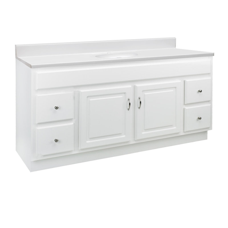 Meuble-lavabo de 61 po avec plateau en marbre de culture Concord, assemblé, blanc
