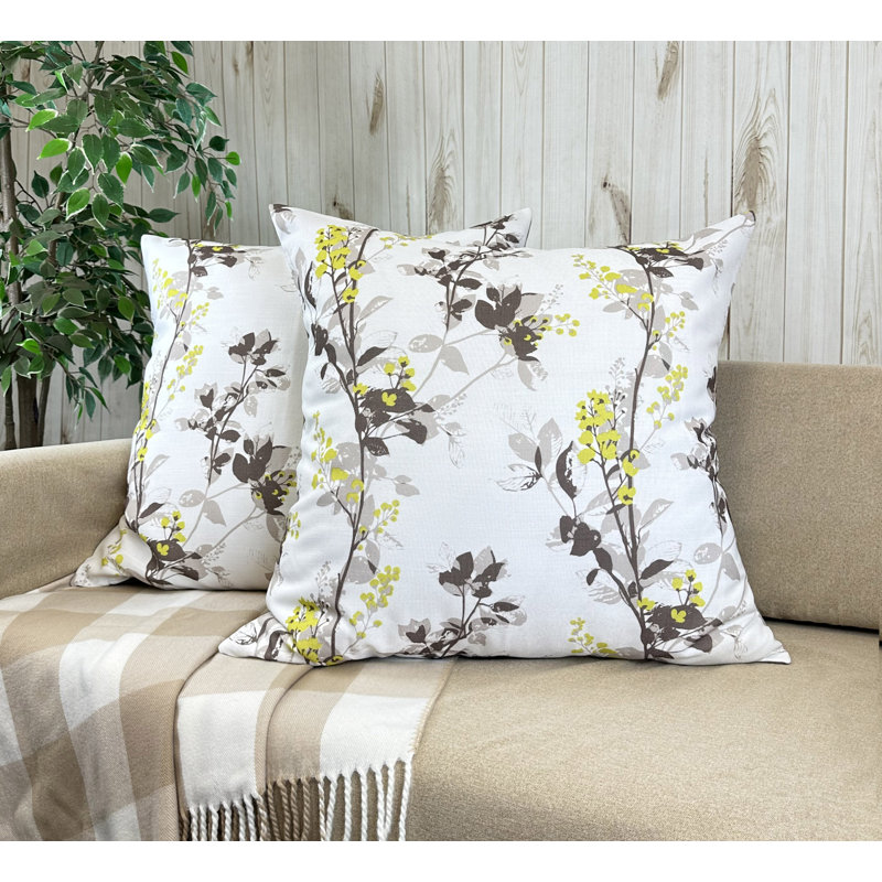 Ensemble de 2 taies décoratives européennes 26 x 26 pouces imprimées, Floral ivoire