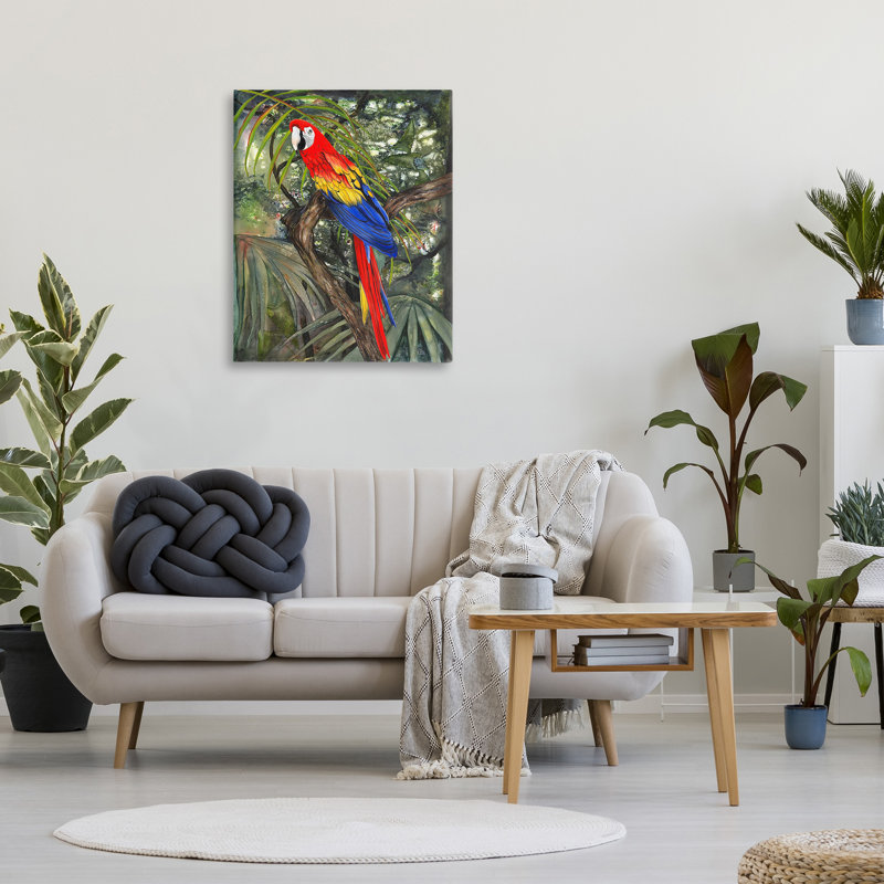Conception d'art sur toile, "Perroquet parmi les branches" par Christine Reichow, H 40 po x l 30 po
