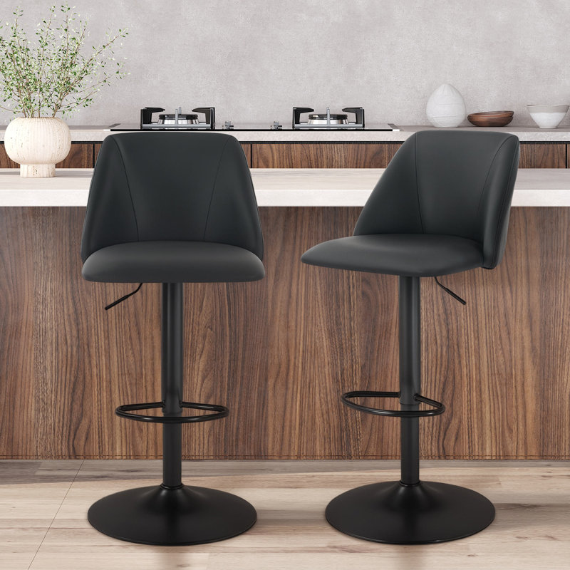 Swivel Bar Stool, Black/Faux Leather