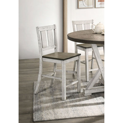 2 chaises de salle à manger en bois massif blanc antique et brun cendré, dossier à lattes, style pour chaises de hauteur de comptoir, de 2, bois et brun, rustique chic