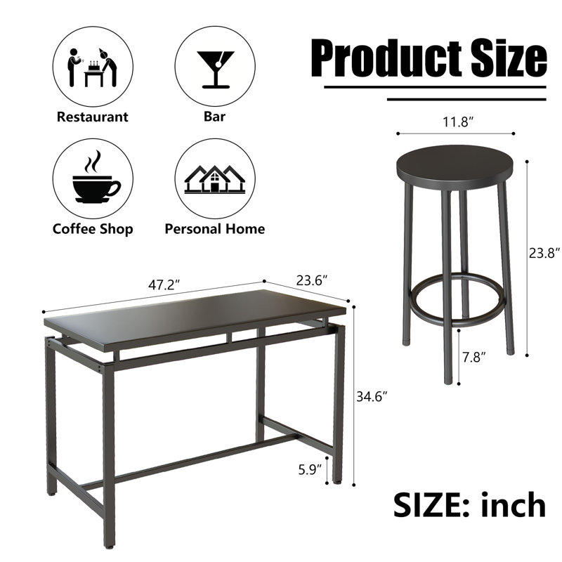 4 - Person Four Leg Dining Set, Black