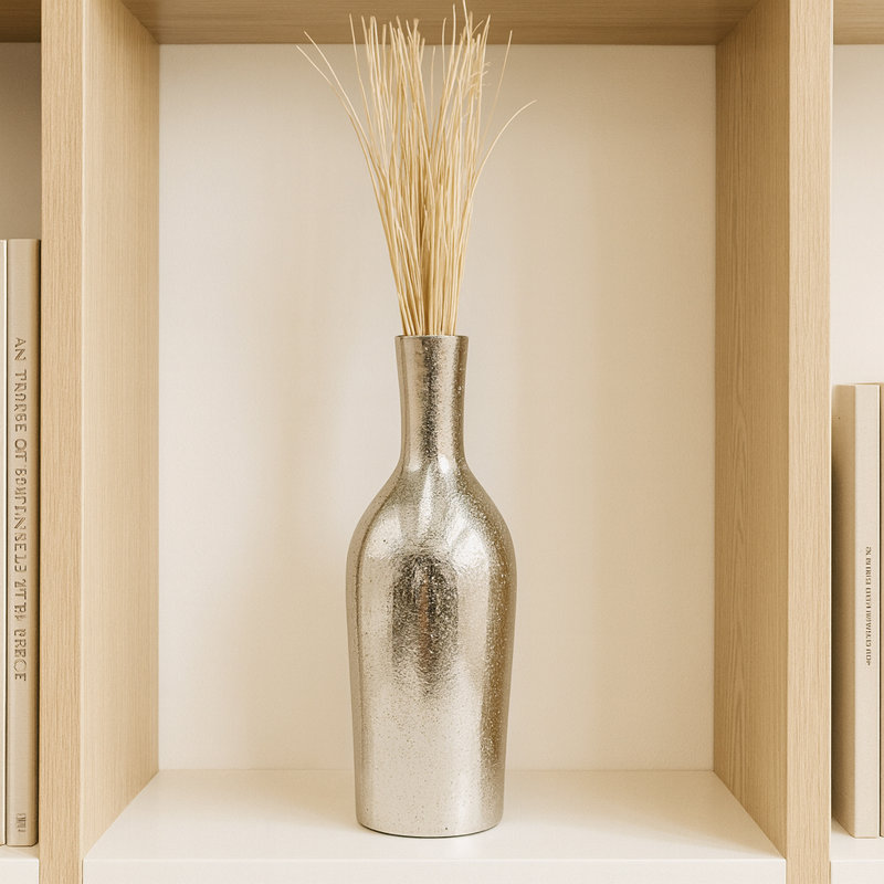 Decorative Metal Bottle in Black – Handcrafted Aluminum Modern Vase, Silver