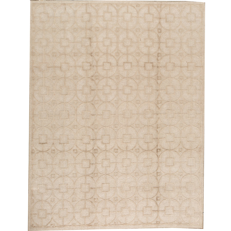 Cotton Geometric Area Rug in Beige