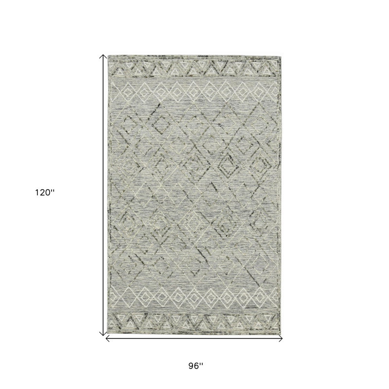 Tapis crocheté à la main argyle en laine noir et ivoire 8 pi x 10 pi