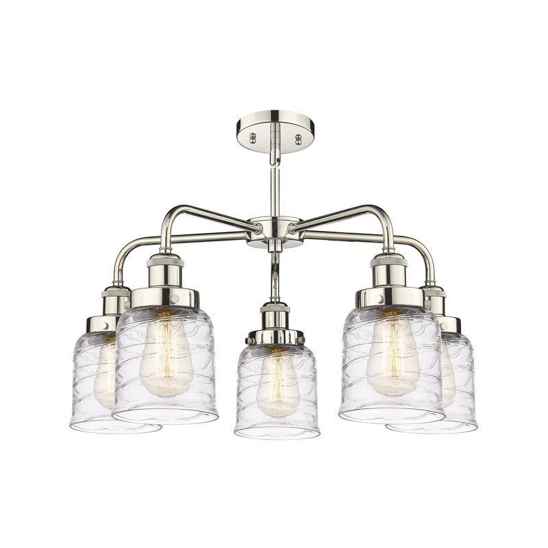 Lustre en verre à 5 lumières Bell, Tourbillon déco transparent, Nickel poli