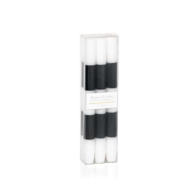 Bougie formelle moderne et festive sans parfum Lumia, Noir / blanc, Conique L 10 po x l 1 po