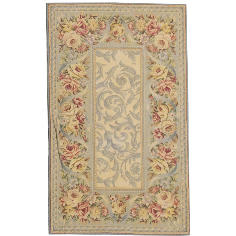 Tapis doré et vert clair noué à la main de haute qualité