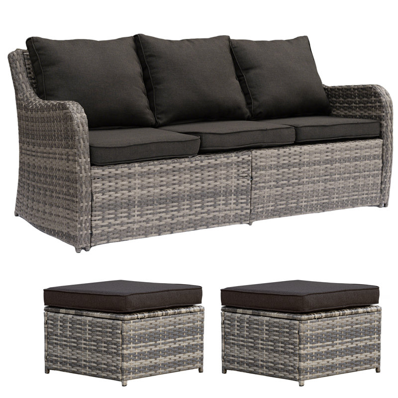 3-Person Aluminum Sofa Seating Group with Ottomans