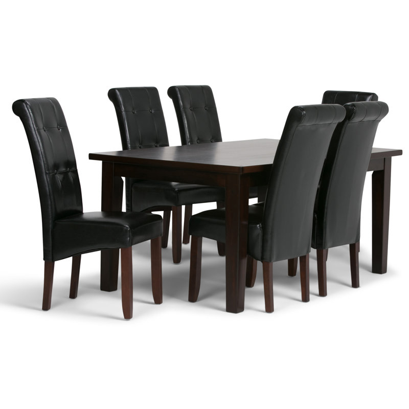Cosmopolitan / Eastwood 7-Piece Contemporary Dining Set with Solid Hardwood Table and 6 Upholstered Chairs, Midnight Black