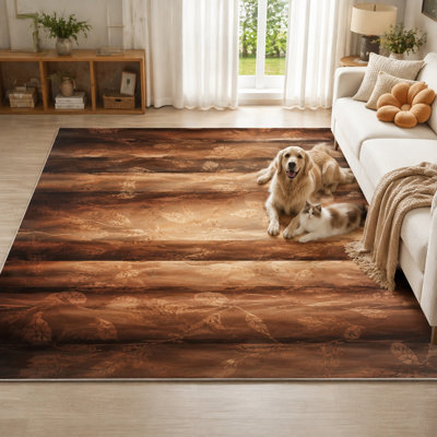 1 tapis à motif botanique artistique - effet de bois vieilli, motif de feuillage rétro, lavable et facile à entretenir, grand tapis mince, envers antidérapant, idéal pour le salon, la chambre à coucher, l'entrée, le coin-détente