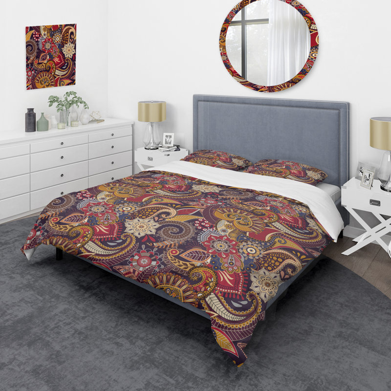 Cachemire floral multicolore - ensemble de housse de couette abstrait - microfibre de polyester
