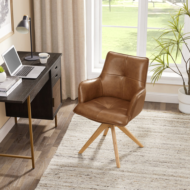 Genuine Leather Swivel Home Office Desk Chair, Brown