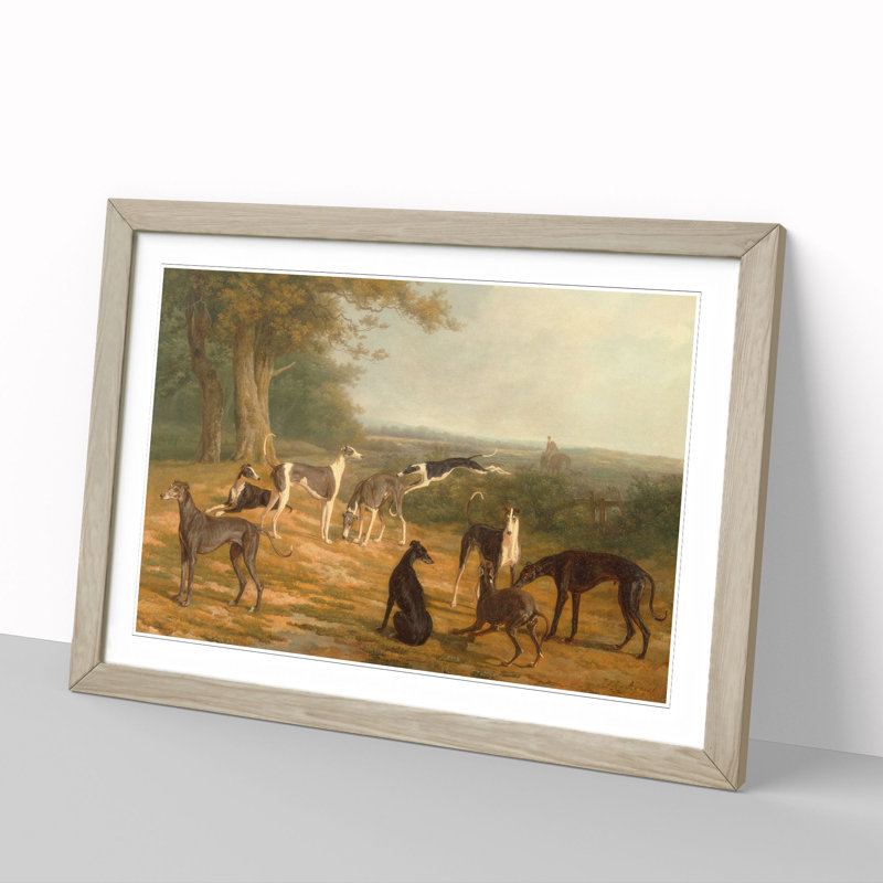 Nine Greyhounds Vol.1 by Jacques-Laurent Agasse - Picture Frame Painting, 36cm H x 48cm W x 2cm D, Oak Framed