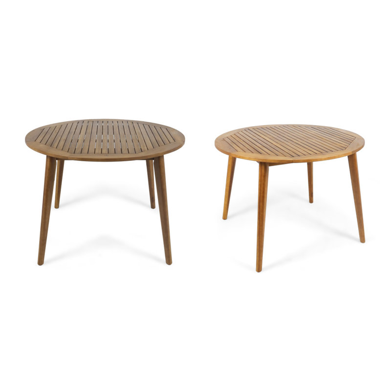 Table de salle à manger ronde 47,25 po en bois d'acacia avec finition en teck, table de patio moderne à lattes pour l'intérieur et l'extérieur