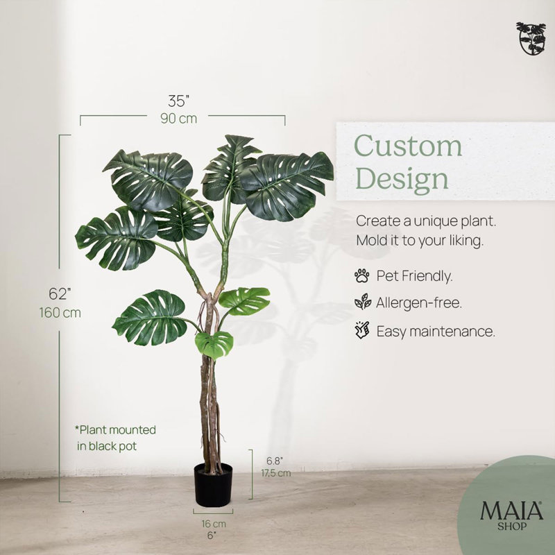 East Urban Home Artificial Monstera Plant 5 Feet Tall Tropical Palm Tree, 62 inches