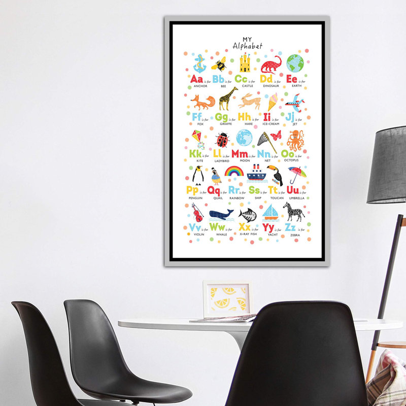 Alphabet lumineux - imprimé, Pas de tapis, H 60 po x l 40po x P 1,5 po, Toile avec cadre argenté