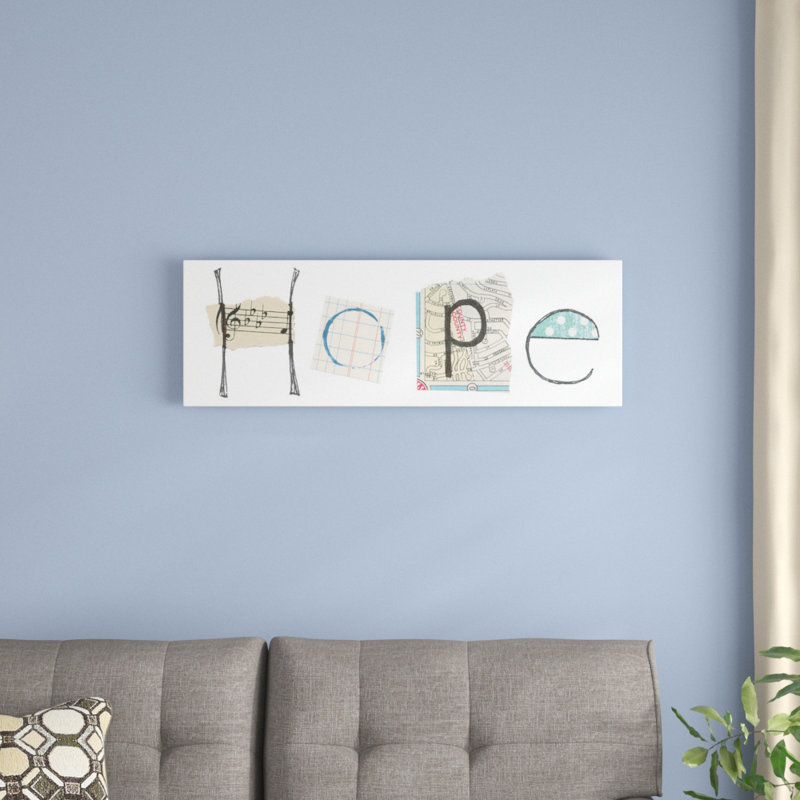 «Hope», art textuel sur toile, H 16 po x l 48 po x P 1,5 po, Toile tendue