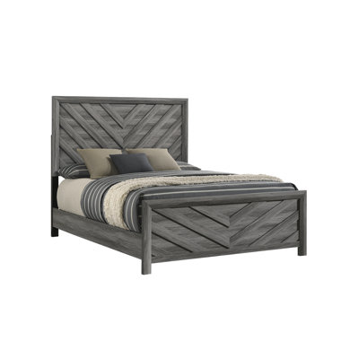 Moderne, bois gris, cadre de lit simple, excellente structure de soutien, chambre à coucher confortable, lit, tête de lit, confort