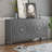 Wood Console Table with  Circular Groove Design Round Metal Door Handle-703385583