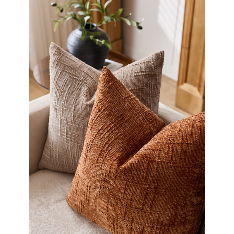 Housses de coussin en chenille texturée  , Orange, Carré 18 po